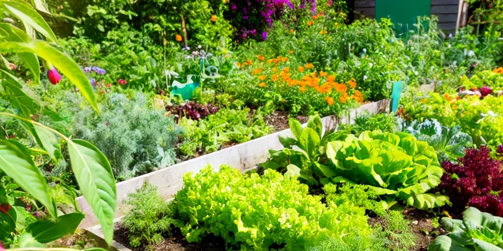 backyard garden filled with a variety of fruits and vegetables A backyard garden filled with fresh vegetables like tomatoes and lettuce, symbolizing the revival of the Victory Garden movement in 2024 for food security and sustainability