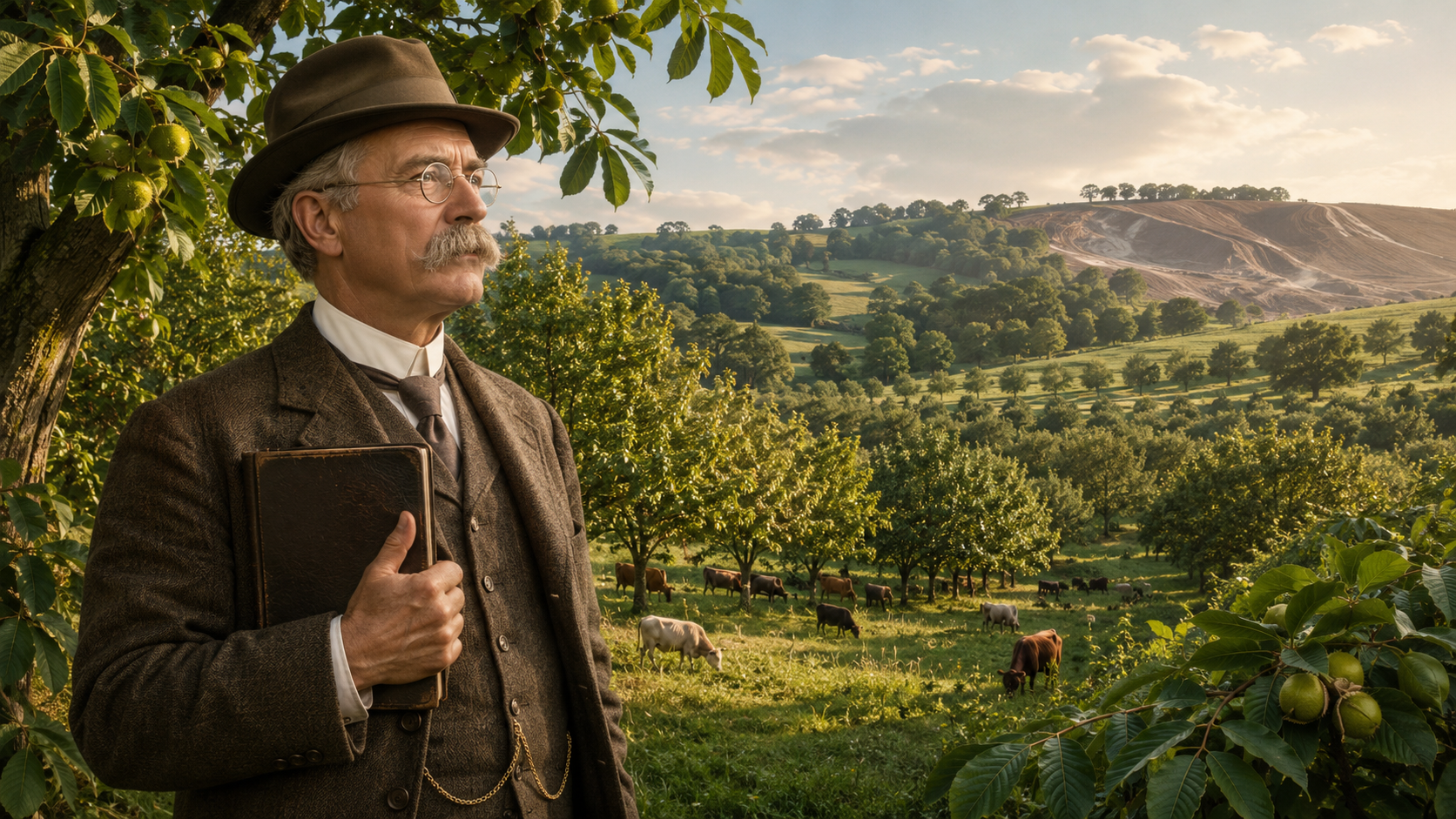 J. Russell Smith overlooking a perennial agriculture and agroforestry landscape